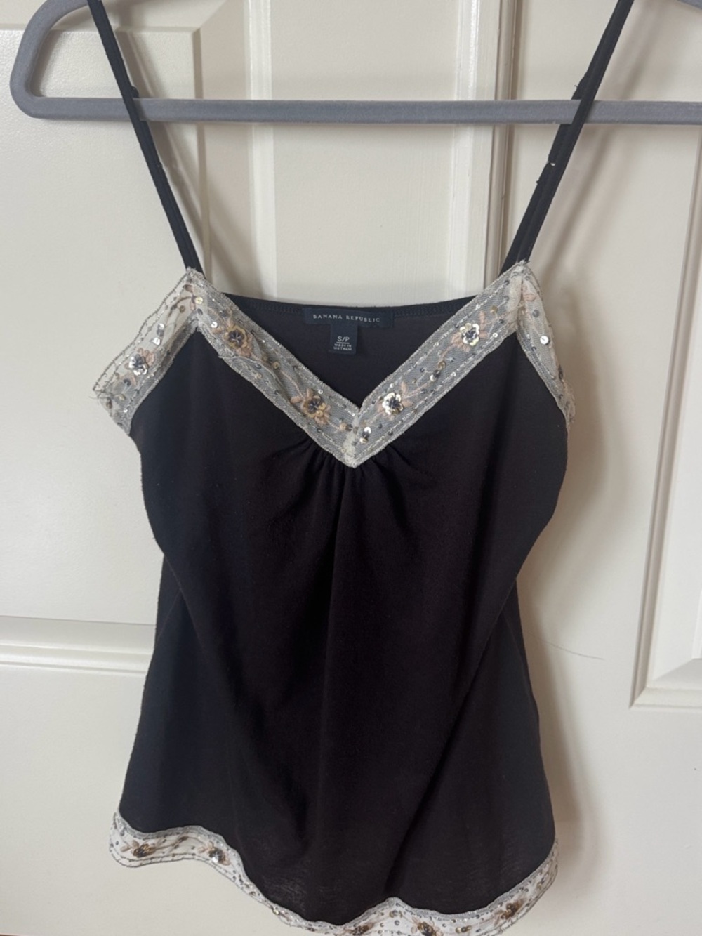 Banana Republic Chocolate Brown Camisole with Silver Sequin Trim